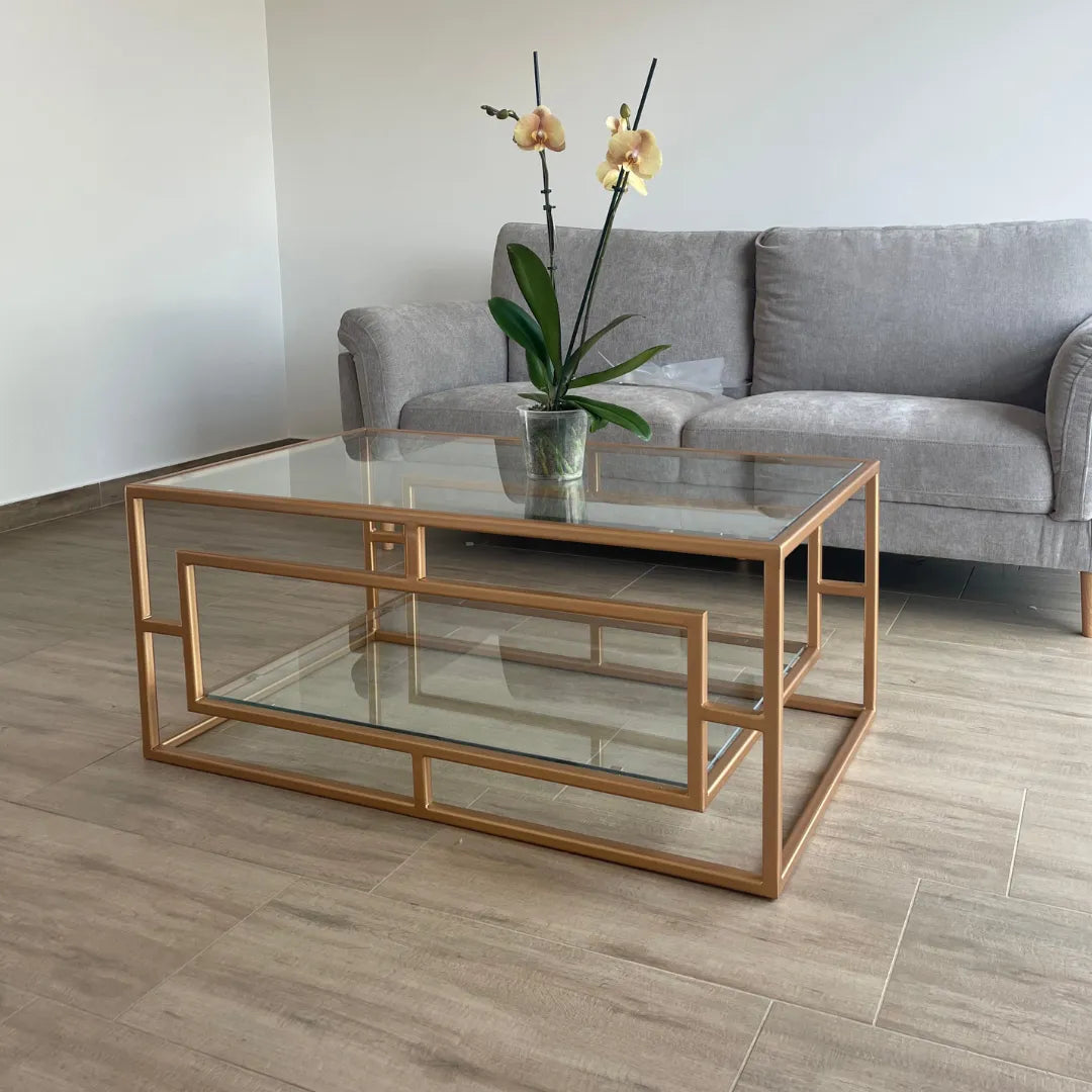 Mesa de Centro Moderna - 100 x 65 cm con Doble Cubierta de Vidrio